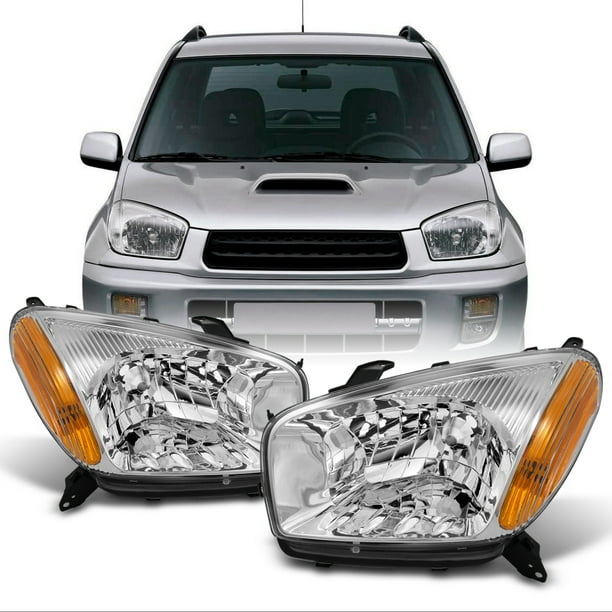 Fits 01-03 Toyota RAV4 Driver & Passenger Side Headlamp Assemblies w/Chrome Beze